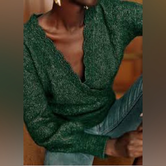 Sezane Nathalia Elegant Green Women's Sweater Jumper - Picture 2 of 4